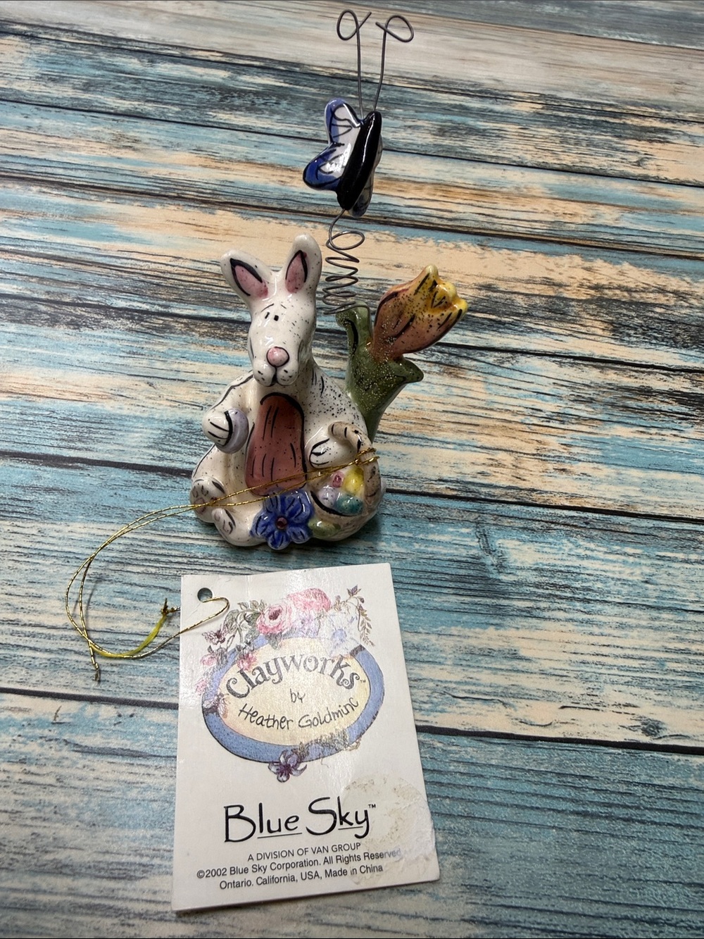 Vintage 2002 Blue Sky Clayworks Heather Goldminc Easter Bunny Photo Note Clip